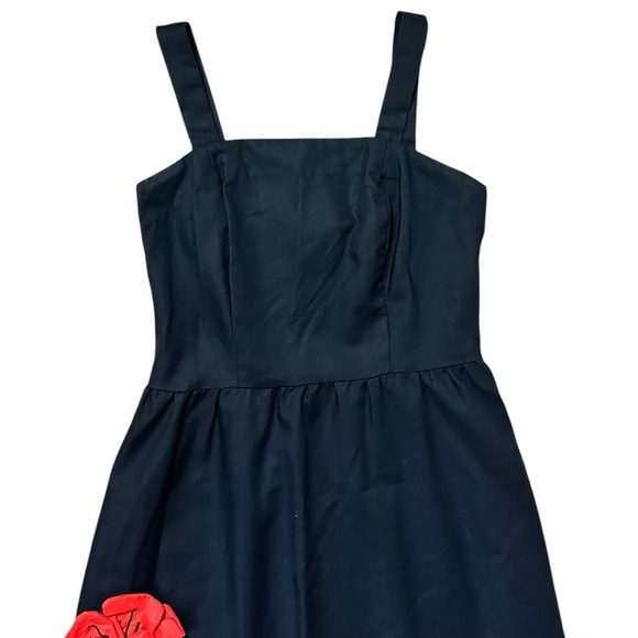RARE CATHERINE CARR 70s VINTAGE Black Fit & Flare Red Flower Dress size 6 - Picture 2 of 9